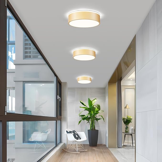 Vikaey Gold LED Ceiling Light, Modern Flush Mount Ceiling Light Fixture, Minimalist Round Metal Lighting Fixture Ceiling Lamp for Hallway, Entryway, Bedroom, Balcony, 11.81 Inch