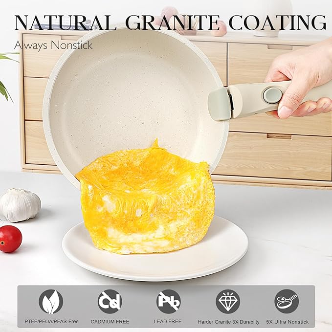 GiPP 11Pcs Pots and Pans Set Non Stick, Cookware Sets Nonstick Detachable Handle, Induction Kitchen Set Removable Handle, RV Cookware set, Oven Safe