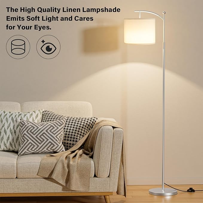 60" Floor Lamps with Remote Control & Bulb, Colors Temperature & Brightness Adjustable, White Shade & Silver Pole