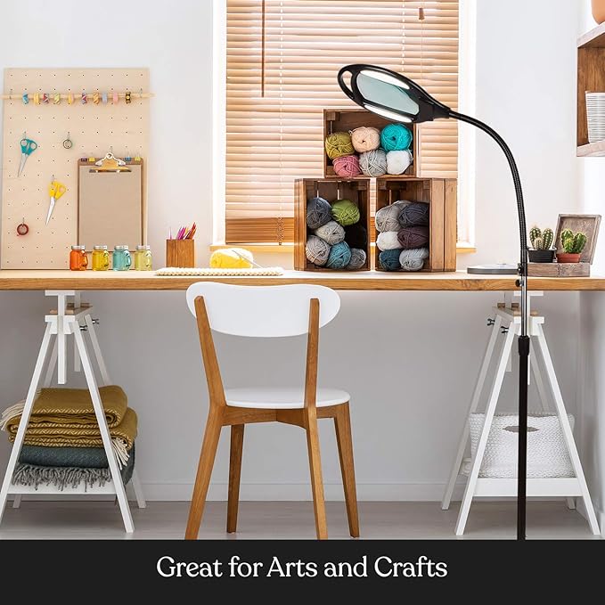 Brightech LightView Pro Magnifying Floor Lamp - Hands Free Magnifier with Bright LED Light for Reading - Work light With Flexible Gooseneck - Standing Mag Lamp