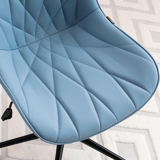 Rowill Modern Office Chair - Ergonomic Swivel Leather Desk Chair with Curved Backrest, Height Adjustable Rolling with Wheels, Perfect for Study Room & Office, Blue