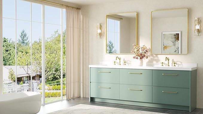 TETOTE Gold Mirrors for Wall 30 x 36 Inch Brushed Gold Bathroom Mirrors, Tempered Glass, Modern Farmhouse Wall Mounted Mirror for Decorative(Horizontal/Vertical)