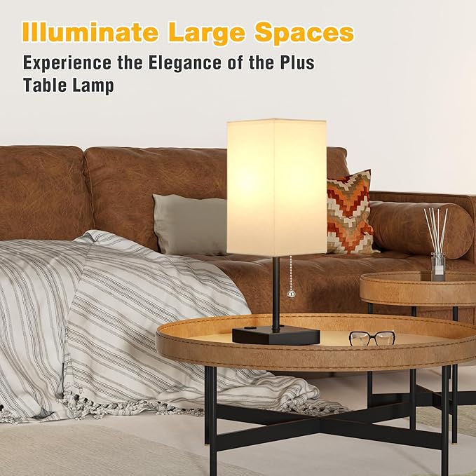 aooshine White Table Lamp for Bedside - 3 Color Temperature 3000K 5000K 4000K Bedroom Lamp, Pull Chain Control, USB A and C Ports, AC Outlets, Bulb Included, Medium