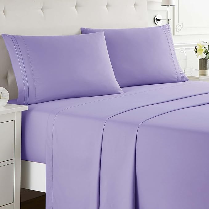 Clara Clark Full XL Bed Sheet Set - Wrinkle, Fade, Stain Resistant, Deep Pocket Sheets - Luxury Soft Bedding Sheets & Pillowcases, Full XL Lavender