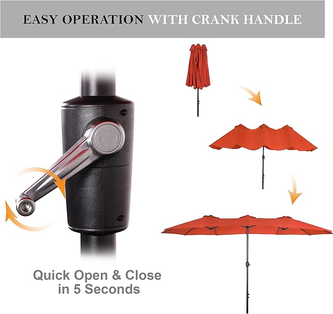 Patio Outdoor Table and Chairs Set with Umbrella Orange Red, Patio Dining Sets for 6, 7 Pieces Patio Table Set Clearance for Backyard Deck Porch Outside, Metal Table with Hole & Rattan Chairs