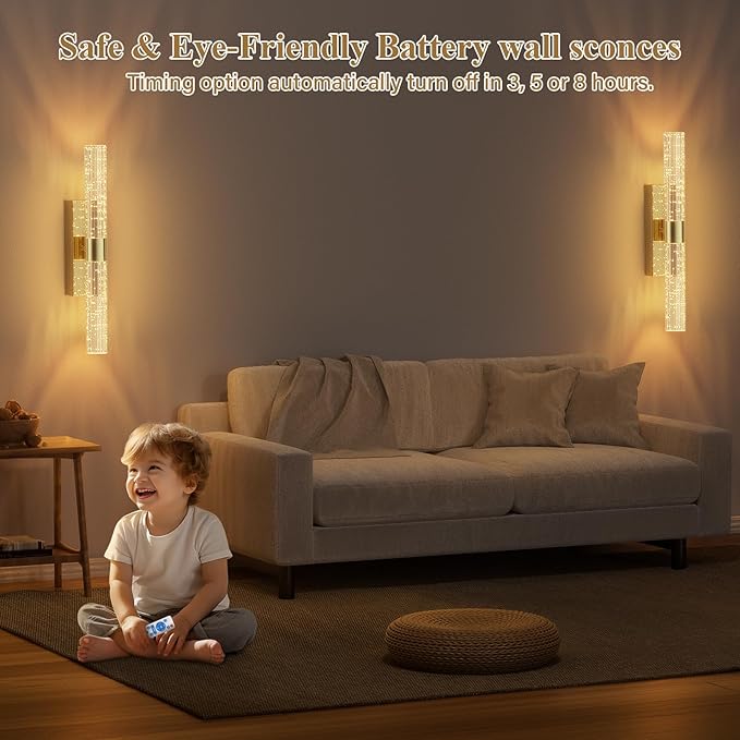 Battery Operated Gold Wall Sconces Set of 2 Rechargeable Battery Powered Wall Light with 12000mAh Not Hardwired Dimmable Wall Lamp Fixtures for Bedroom Living Room 20.9 Inches