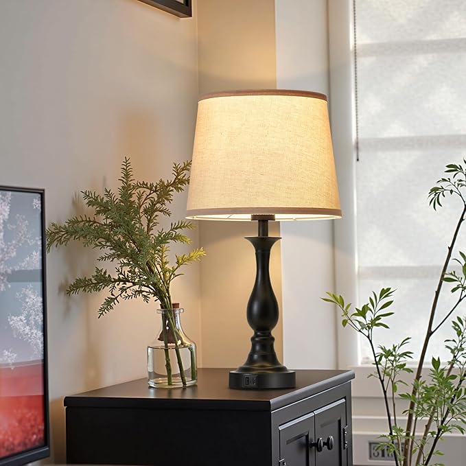 Bedside Table Lamp Touch Control Bedroom Lamps with USB-C USB-A Charging Port 3 Way Dimmable Touch Lamps for Nightstand Living Room Bedroom Dorm Home Office Reading, Set of 2