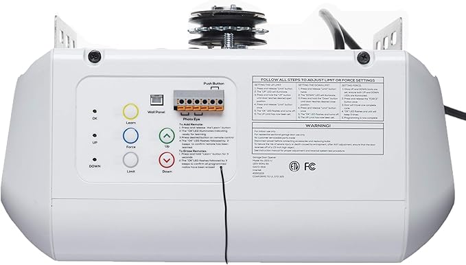 Everlift BU250 Sectional Garage Door Opener with Battery Backup, Heavy-Duty Chain Drive for Single or Double Doors, Wall Mount, and Remote Garage Opener, Quick and Easy Installation, White