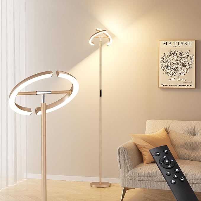 LED Floor Lamp - 70" Tall Modern Standing Lamp with 2 Rotatable Lights, Remote & Touch Control, 24W Bright Stepless Dimmable, Ideal for Living Room Bedroom Office(Light Gold)