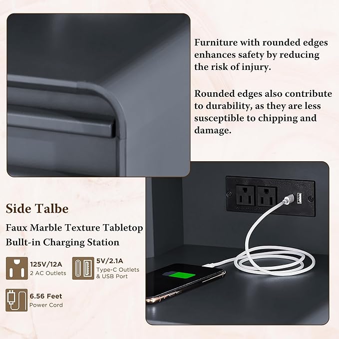 Fluted Makeup Vanity Desk with Large 35" HD Lighted Mirror, 48" Mid Century Modern Glass Top Vanity Table with 5 Drawers & Adjustable Shelf, Dressing Table w/Charging Station for Bedroom