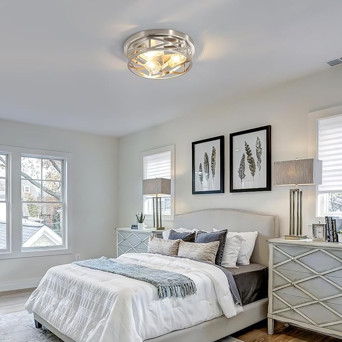 13 inch Brushed Nickel Flush Mount Ceiling Light Fixtures,3-Light Modern Hallway Light Fixtures Ceiling, Brushed Nickel Light Fixture Ceiling Mount for Farmhouse,Kitchen, Bedroom 1 Pack