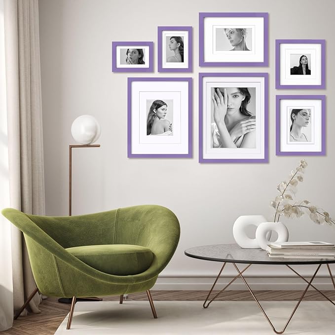 Egofine 11x14 Picture Frame Made of Solid Wood Covered by Plexiglass, Display Pictures 5x7/8x10 with Mat or 11x14 Without Mat for Table Top Display and Wall Mounting Photo Frame, Purple
