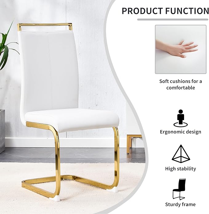 Dining Set for 6 - 71'' Faux Marble Table With PU Leather Upholstered Chairs for Kitchen and Dining Room (White-Golden)