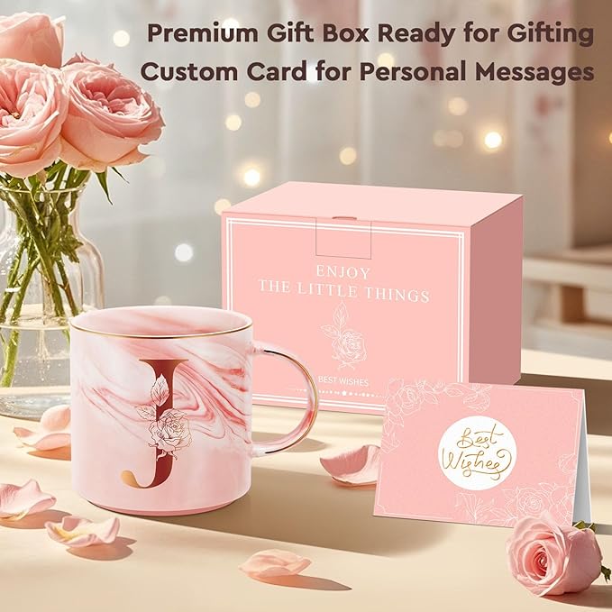 Personalized Gifts for Women Coffee Mug, Initial Customized Gift Monogrammed A-Z Coffee Mug 12 OZ, Christmas Anniversary Birthday Gifts for Women Mom Grandma Friend Sister Wife(J)