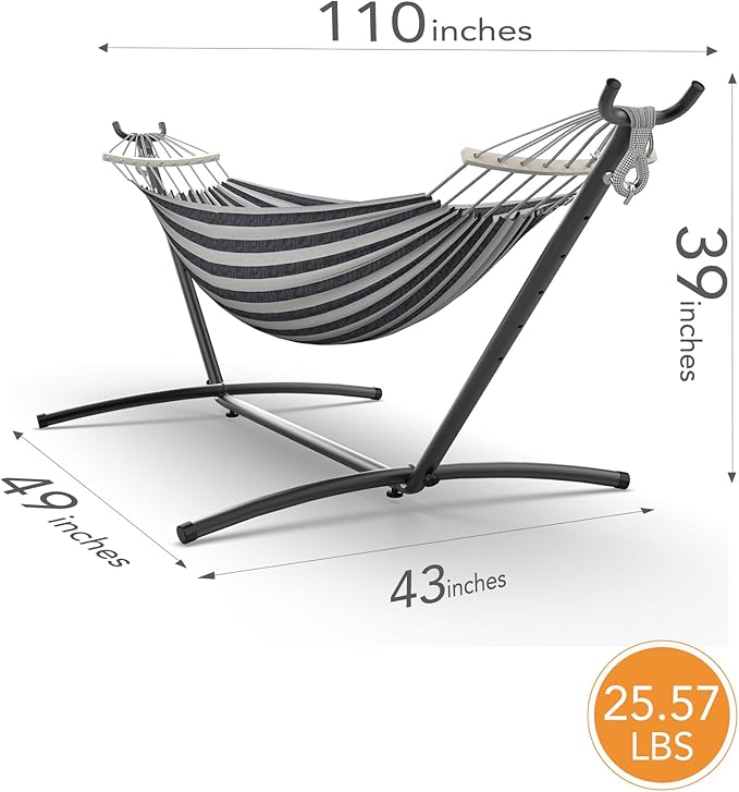 Hammock with Heavy-Duty Steel Stand,Portable,Easy Assembly,600lbs Weight Capacity,Suit for Indoor,Yard,Camping,or Outdoor,Black White