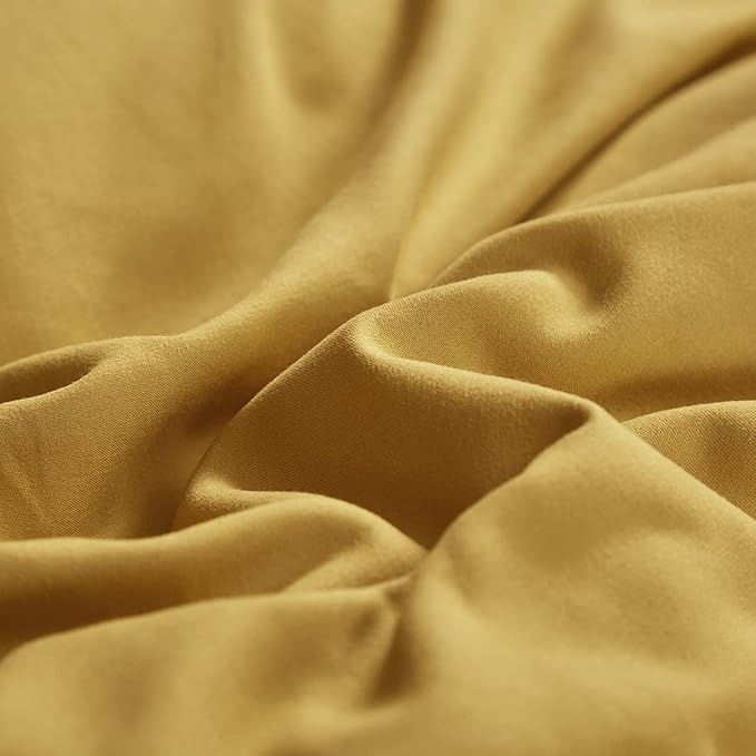 Luxlovery Mustard Yellow Comforter Set King Bright Yellow Bedding Set Soft Breathable Blanket Quilts with 1 Green+1 Caramel Pillowcase Women Men