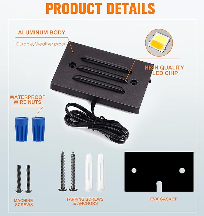 CLOUDY BAY 5CCT 12V 4W Low Voltage LED Step Light with Horizontal Louvered Faceplate for Steps Decks Stairs,Outdoor Stair Lights,Wet Locations,6 Pack,Oil Rubbed Bronze