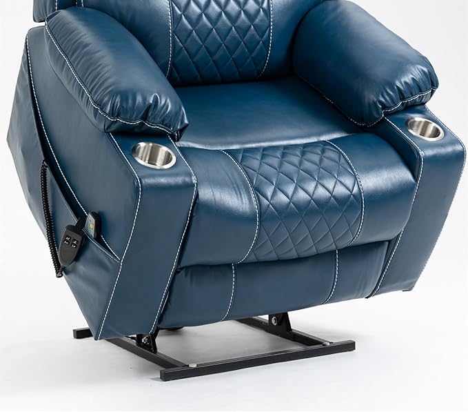Heavy Duty Power Lift Chairs Recliners with Heater and Massage for Elderly, Big and Tall Recliners 400lbs Suitable for People Up to 6Ft (Blue Leather)