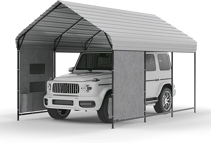 10'x15'x10' Heavy Duty Metal Carport, Steel Carports Canopy with Galvanized Steel Frame and Roof, Metal Carport Shelter for Boats, SUVs and Trucks