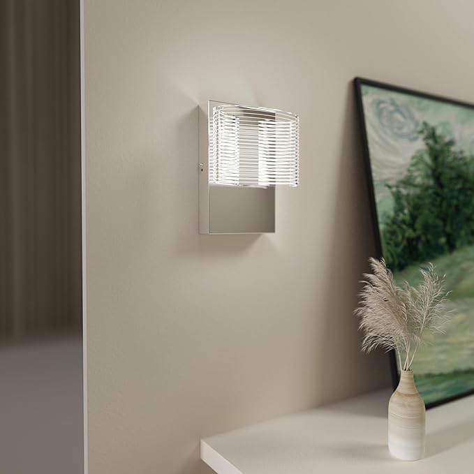 URSOLA Wall Sconce LED Wall Lamp with Oval Linear Sleek Lampshade 110 Volt Hardwired Wall Light 4000K Sconces Wall Lighting (Chrome)