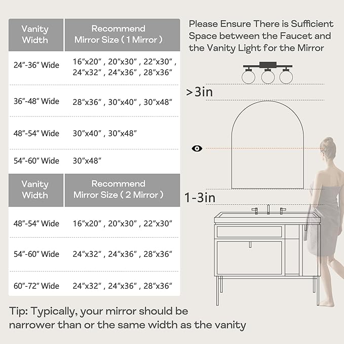 22" x 30" Black Arched Mirror, Arch Wall Mirror, Metal Frame Black Bathroom Mirror, Arched Top Bathroom Vanity Mirror for Living Room, Bedroom, Entryway, Tempered Glass, Shatter Proof