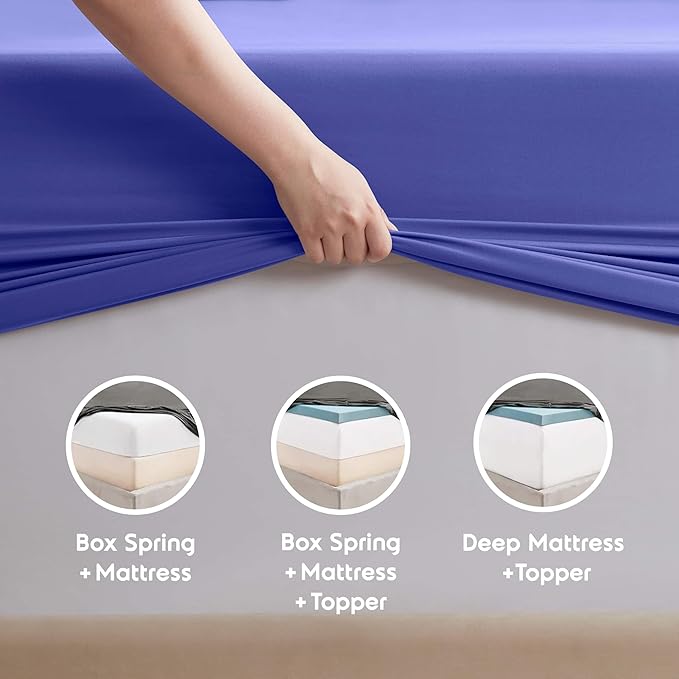 Nestl Microfiber 5-Piece Split King Sheet Set, Royal Blue, Hotel Luxury, Wrinkle Free, Extra Soft Bedding Sheets & Pillowcases