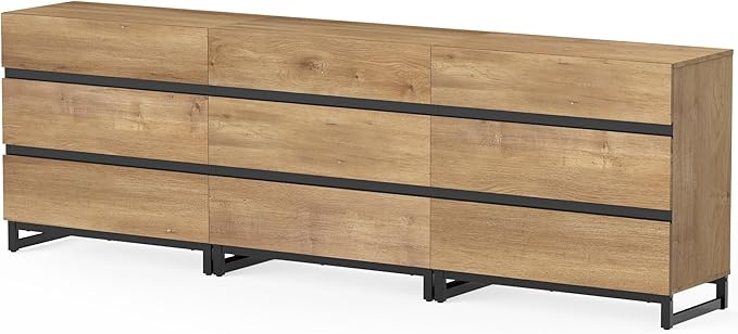 WAMPAT Dresser for Bedroom, Closet Organizers and Storage with 9 Drawers, Chest of Drawers with Metal Base, Wooden Modern Dresser for Living Room, Bedroom, Entryway, Oak