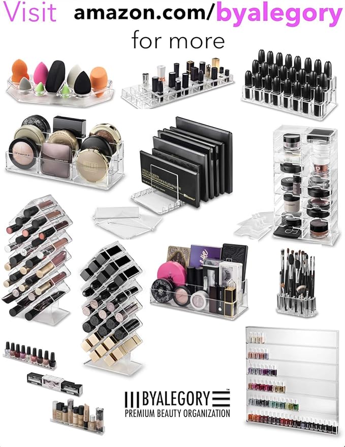 BY ALEGORY Acrylic Makeup Tool Organizer 24 Space Storage Deep Slot Refillable Container For Long Cosmetic Beauty Tool Organization Display Case