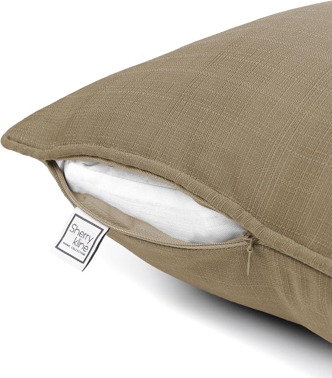 Sherry Kline Sunrise Indoor/Outdoor Square Corded Edge Filled Pillow Khaki 18"x18" Set of 2