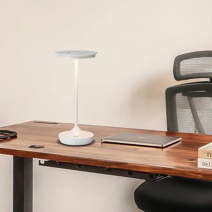 YHT Cordless Rechargeable Table Lamps, Portable 6000mAh Battery Desk Lamp Waterproof 3 Color Stepless Dimming LED Table Light with Memory Function for Outdoor/Dinning/Patio/Restaurant (White 2Pack)