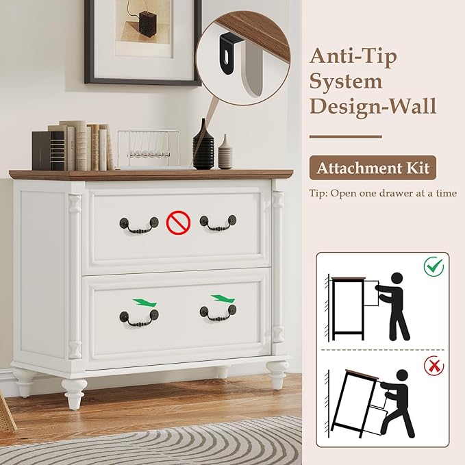 Farmhouse Lateral File Cabinet 2 Drawers File Cabinet for Legal/Letter/A4 Size Hanging Files, Large Wood File Storage Cabinets Printer Stand for Home Office Cabinet, White