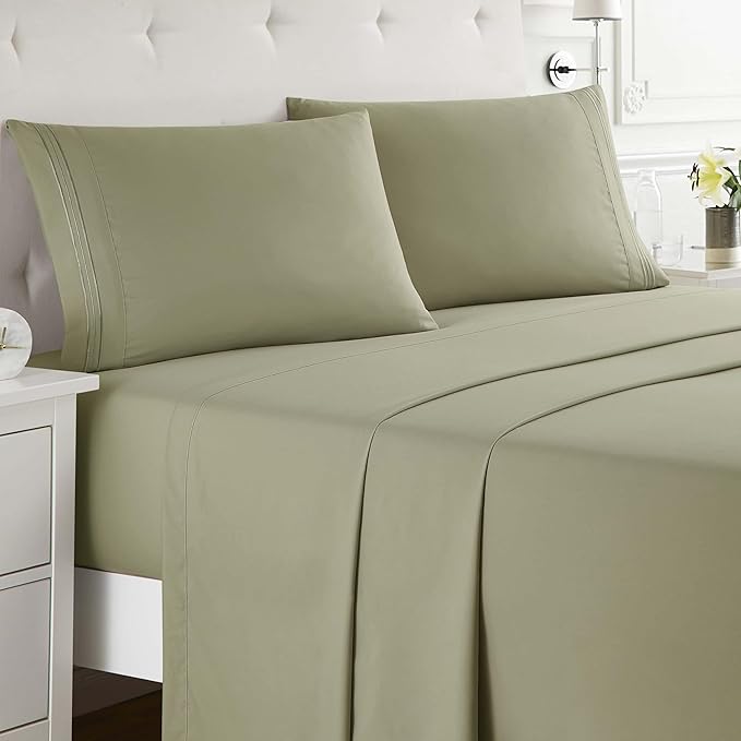 Clara Clark Full XL Bed Sheet Set - Wrinkle, Fade, Stain Resistant, Deep Pocket Sheets - Luxury Soft Bedding Sheets & Pillowcases, Full XL Sage Green