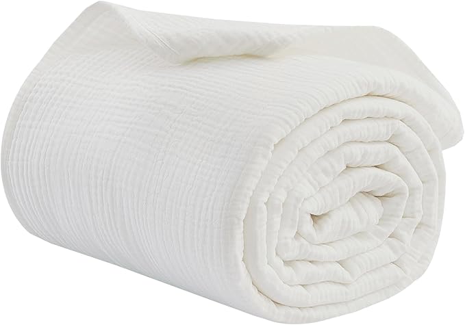 100% Cotton Muslin Twin XL Blanket (66" x 90") – A Luxuriously Soft, 4-Layer Lightweight and Breathable Gauze Blanket, Perfect for Year-Round use on beds, couches (White, Twin XL)