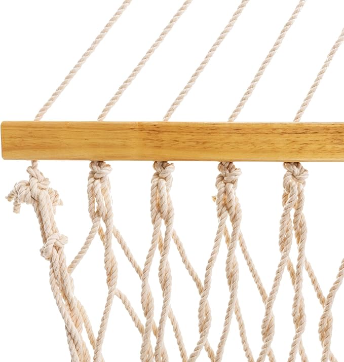 Original Pawleys Island 14DCOT Deluxe Oatmeal DURACORD Rope Hammock with Free Extension Chains & Tree Hooks, Handcrafted in The USA, Accommodates 2 People, 450 LB Weight Capacity, 13 ft. x 60 in.
