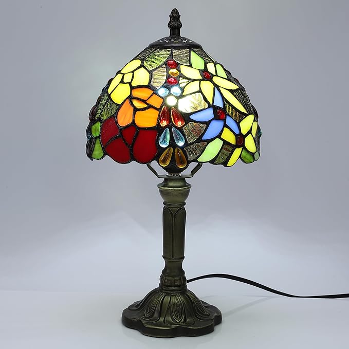 Tiffany Lamp Rose Flower Stained Glass Table Lamp for Bedroom,3 Colors Temperatures Nightstand Bedside LED Home Office Desk Lamp 8X8X14 Inch Tall Small Accent Table lamp for Living Room Hotel