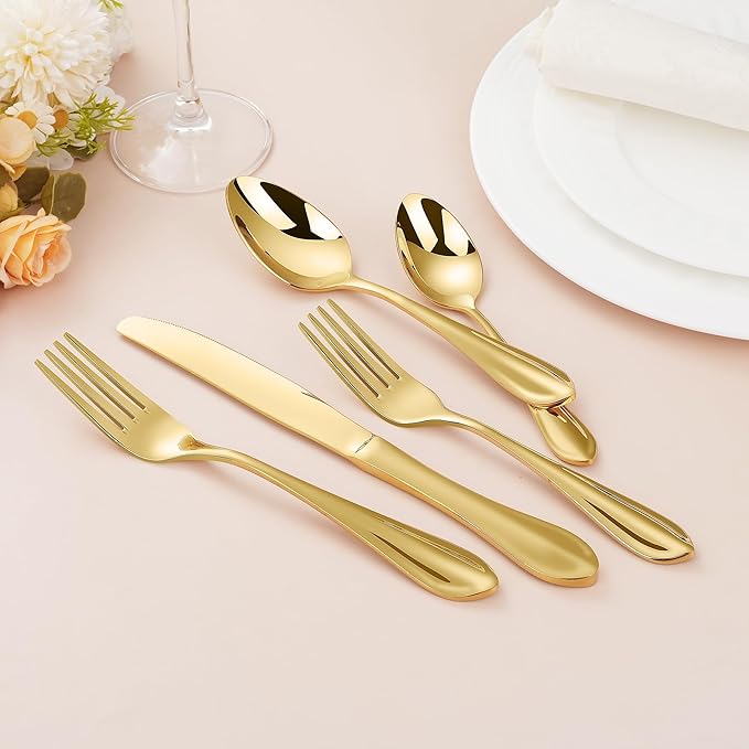 20-Pieces 18/10 Stainless Steel Silverware Set, Gold Stainless Steel Flatware for 4, Heavy Duty Silverware, Dishwasher Safe, Ideal for Gift