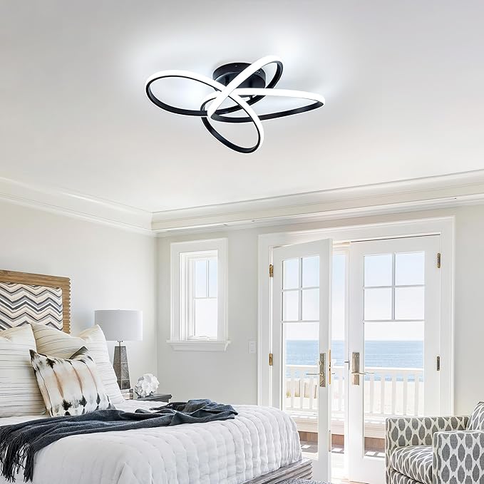 Modern LED Chandelier, 50W LED Ceiling Light with Remote Control, 3000-6000K Color Temperature Changing, Balck Chandelier for Bedroom, Entryway, Hallway, Kitchen