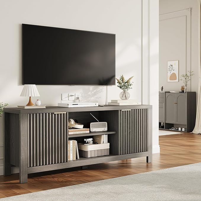 TV Stand for TVs up to 65 Inch – Television Stands 100lbs Capacity, Media Console Table, Entertainment Center with Open Storage Shelves – Fits 50/55/60/65 Inch TVs (Grain Oak)