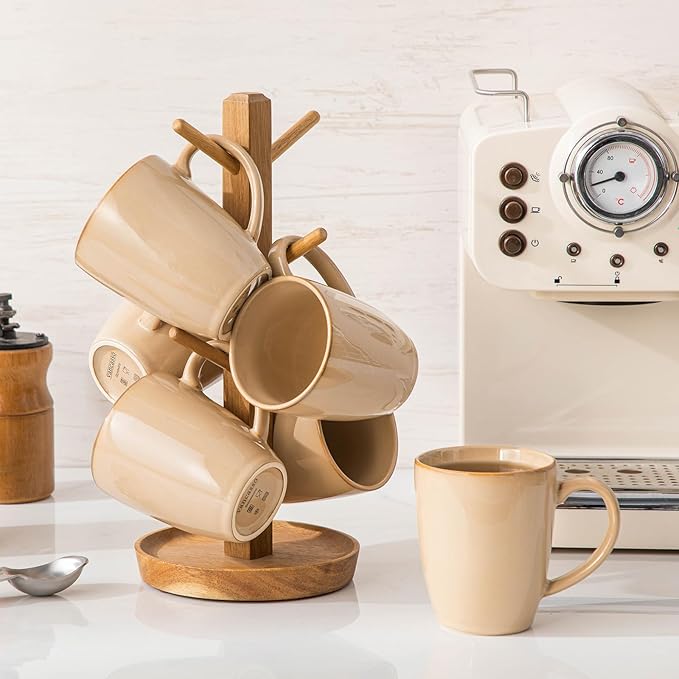 vancasso PLAYA Ceramic Coffee Mug Set of 6, 12 Oz Tea Cups with Handle for Latte, Tea, Cappuccino, Milk, Cocoa, Microwave&Dishwasher Safe, Brown