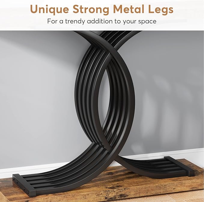 Industrial Entryway Console, 39" Vintage Accent Table with Geometric Metal Legs, Narrow Wooden Sofa Foyer Table for Entrance, Living Room (Rustic Brown & Black)