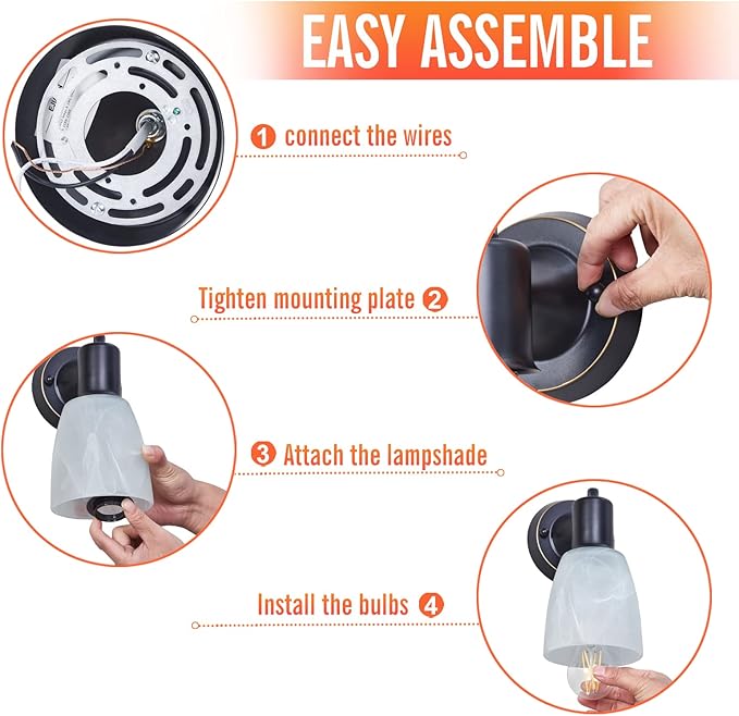 Wall Sconces Set of 2, Matte Black Vanity Lights for Bathroom, Modern Wall Light Fixtures with Rotary Switch, Wall Mount Light with Frosted Glass, Farmhouse Wall Lamp for Bedroom Mirror Living Room