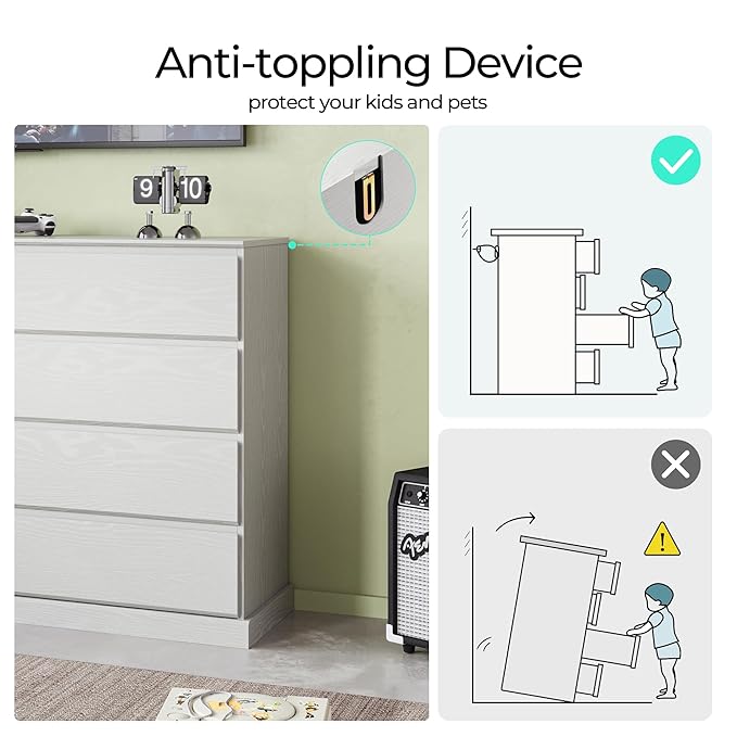 LINSY HOME 8 Drawer Dresser for Bedroom, 53" Wide Chest of Deep Drawers, Modern Farmhouse TV Stand Dressers with Storage, Large Drawer Organizer for Bedroom, Living Room, Handless Design, White