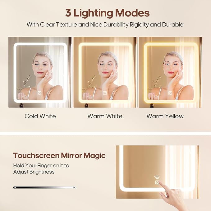 Fluted Corner Vanity Desk with Mirror Lights, Makeup Vanity with Charging Station, Drawers & Rotating Cabinets, Corner Vanity with Storage Bench, for Bedroom, Natural Wood