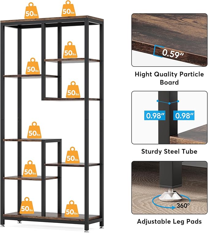 Tribesigns 6-Tier Tall Bookshelf Set of 2, Industrial 8-Shelf Open Bookcase Storage Display Book Shelves for Living Room, Home Office