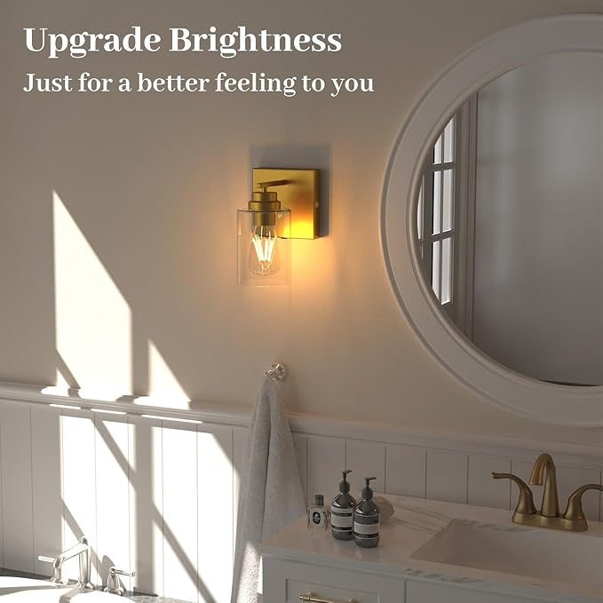 Battery Operated Wall Sconce with Remote Control Set of 2, Dimmable Wall Mounted Light Easy Install, Rechargeable Wireless Wall Lamp for Bedroom Bathroom Kitchen Vanity Mirror, Brass