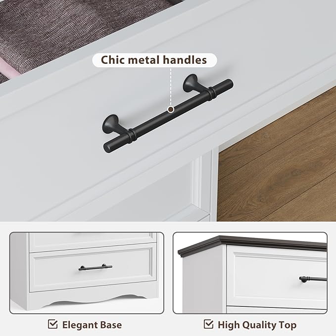 Farmhouse 6 Drawer Dresser, White Wood Chest of Drawers, 44" Tall Bedroom Storage Cabinet with Brushed Metal Handles, Closet Organizer for Bedroom, Living Room, Hallway
