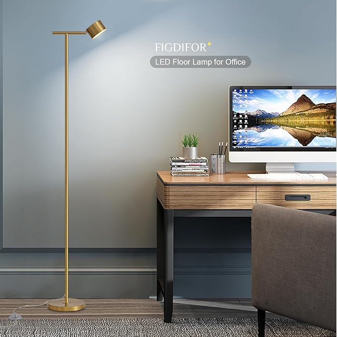 Floor Lamp for Bedroom, 3 Color Temperatures Minimalist Floor Lamp with Flexible Lamp Cap, Modern Gold Floor Lamps for Living Room Bright, Simple Standing Lamp for Office Reading Working