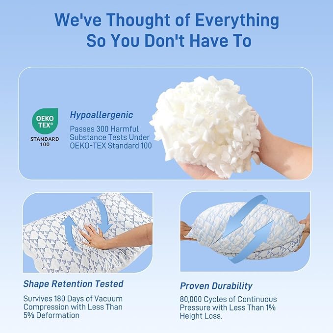 Shredded Memory Foam Cooling Soft Bamboo Viscose Pillow King Size, Adjustable Hypoallergenic Hotel Quality Bed Pillow for Stomach, Back and Side Sleeper, Oeko-TEX Certified