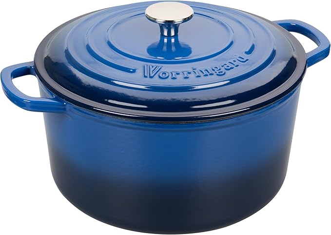 Enameled Cast Iron Dutch Oven Pot with Lid, for Sourdough Bread Baking, Round Dutch Ovens, 6 Quart, Blue