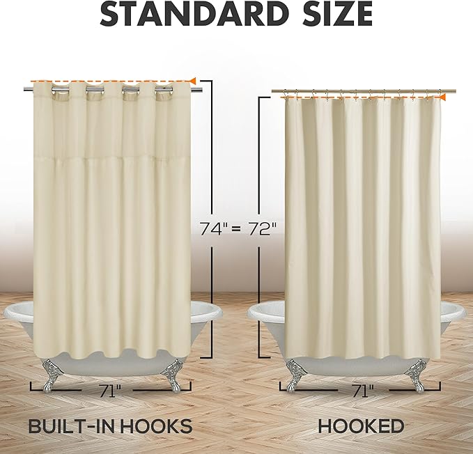 No Hook Slub Textured Shower Curtain with Snap-in PEVA Liner Set - 71" x 74"(72"), Hotel Style Beige Shower Curtain with See Through Top Window, Machine Washable & Water Repellent, Linen, 71x74